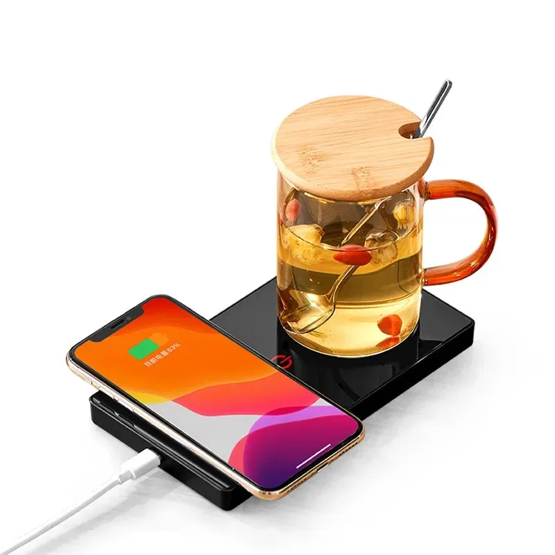 2 In 1 Heating Mug Cup Warmer Electric Wireless Charger for Home